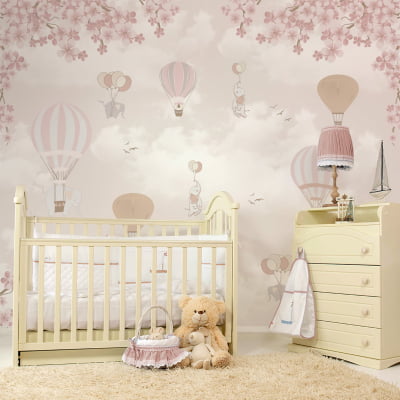 Papel de Parede quarto de bebê floral balões elefantes infantil - VR668