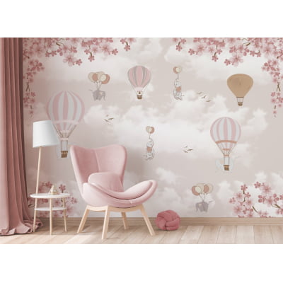 Papel de Parede quarto de bebê floral balões elefantes infantil - VR668