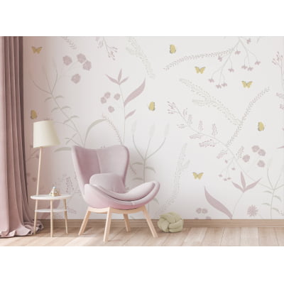 Papel de Parede quarto de bebê floral jardim flores borboletinhas infantil - VR661