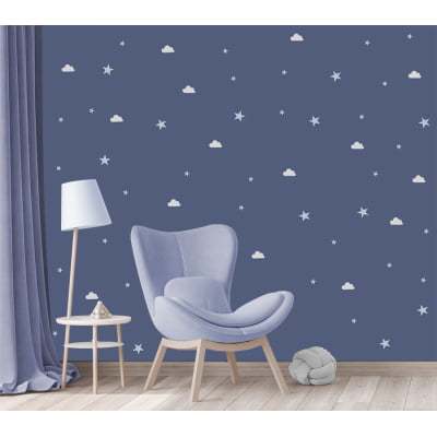 Papel de Parede quarto de bebê infantil céu estrelado nuvens noite - VR664