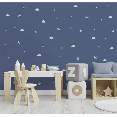 Papel de Parede quarto de bebê infantil céu estrelado nuvens noite - VR664