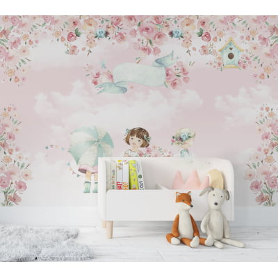 Papel de Parede quarto de bebê menininhas jardim floral infantil - VR667