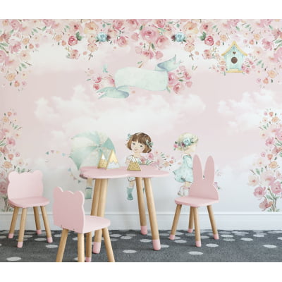 Papel de Parede quarto de bebê menininhas jardim floral infantil - VR667