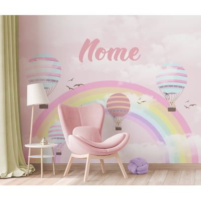 Papel de Parede quarto infantil balões arco-íris passarinhos - VR675