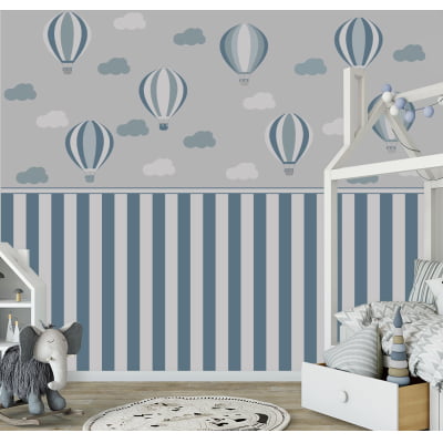 Papel de Parede quarto infantil bebê balões azul e branco - VR674