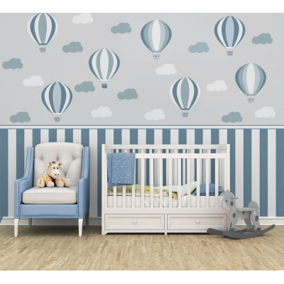 Papel de Parede quarto infantil bebê balões azul e branco - VR674