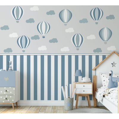 Papel de Parede quarto infantil bebê balões azul e branco - VR674