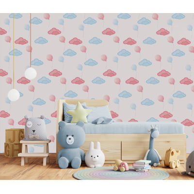 Papel de Parede quarto infantil nuvens coloridas balões céu bebê - VR678