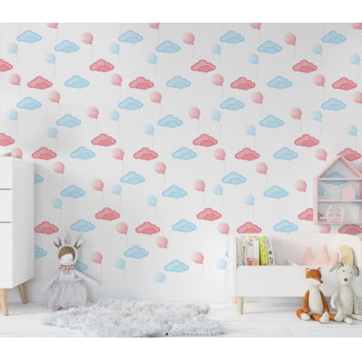 Papel de Parede quarto infantil nuvens coloridas balões céu bebê - VR678