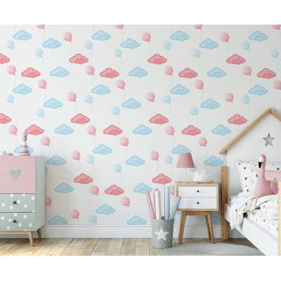 Papel de Parede quarto infantil nuvens coloridas balões céu bebê - VR678