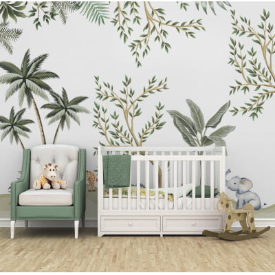 Papel De Parede Safari Animais Floresta Quarto De Bebê Infantil - VR591