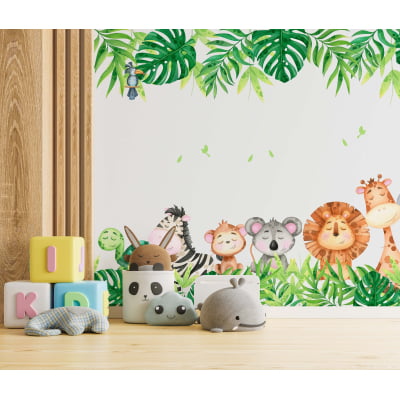 Papel De Parede Safári Floresta Quarto Bebê Animais VR380 M²