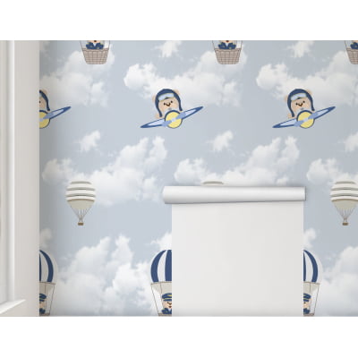 Papel de Parede Urso Baloeiro Azul Infantil Colorido Rolo 3m - VRC139