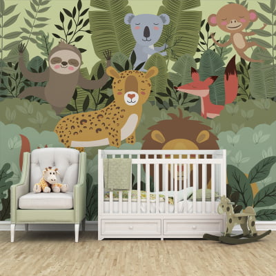 Quarto Infantil Papel De Parede Safari Animal Floresta VR639