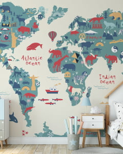 Papel de Parede Infantil Mapa Mundi