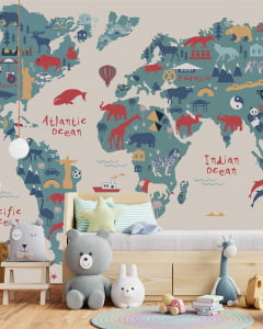 Papel de Parede Infantil Mapa Mundi