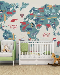 Papel de Parede Infantil Mapa Mundi