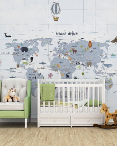 Papel de Parede Infantil Mapa Mundi