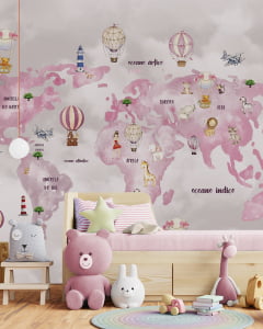 Papel de Parede Infantil Mapa Mundo das Meninas