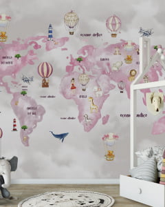 Papel de Parede Infantil Mapa Mundo das Meninas