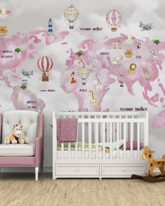 Papel de Parede Infantil Mapa Mundo das Meninas