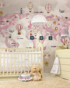 Papel de Parede Infantil Mapa Mundo das Meninas