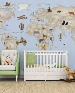 Papel de Parede Infantil Mapa Mundi