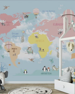 Papel de Parede Infantil Mapa Mundi