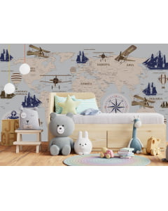 Papel de Parede Infantil Mapa Mundi