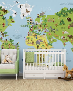 Papel de Parede Infantil Mapa Mundi