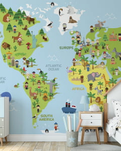 Papel de Parede Infantil Mapa Mundi