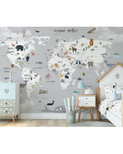 Papel de Parede Infantil Mapa Safari no Inverno