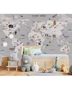 Papel de Parede Infantil Mapa Safari no Inverno - VR369