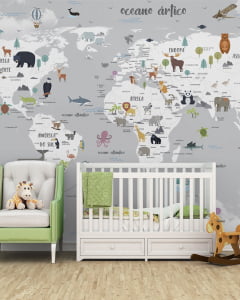 Papel de Parede Infantil Mapa Safari no Inverno