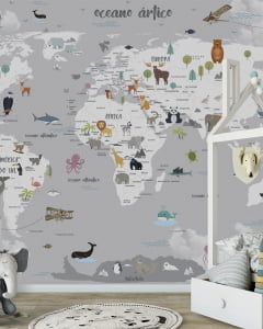 Papel de Parede Infantil Mapa Safari no Inverno