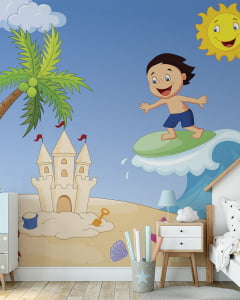 Papel de Parede Infantil Menino Surfando