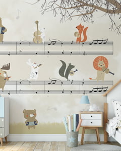 Papel de Parede Infantil Safari Musical para Quarto de Bebê