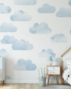 Papel de Parede Infantil Nuvens Aquarela