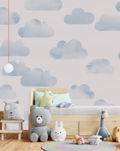 Papel de Parede Infantil Nuvens Aquarela