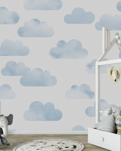 Papel de Parede Infantil Nuvens Aquarela