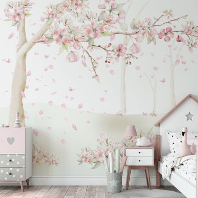 Papel de Parede Infantil Floral Rosa Jardim Pétalas - VR423