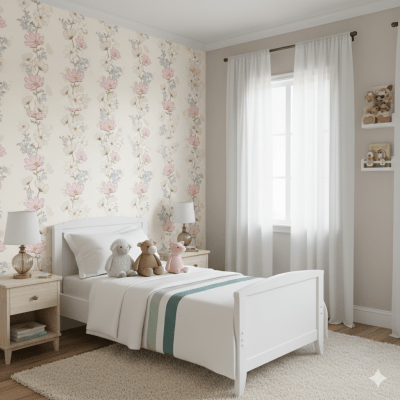 Papel De Parede Floral Delicado  Rosa-claro VR768