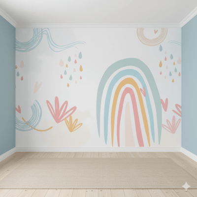 Papel De Parede Infantil Arco-íris Em Tons Candy Color  Rosa-claro VR766