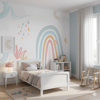 Papel De Parede Infantil Arco-íris Em Tons Candy Color  Rosa-claro VR766