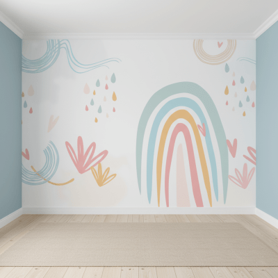 Papel De Parede Infantil Arco-íris Em Tons Candy Color  Rosa-claro VR766 Papel De Parede Infantil Arco-íris Em Tons Candy Color  Rosa-claro VR766