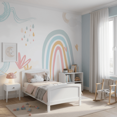 Papel De Parede Infantil Arco-íris Em Tons Candy Color  Rosa-claro VR766 Papel De Parede Infantil Arco-íris Em Tons Candy Color  Rosa-claro VR766