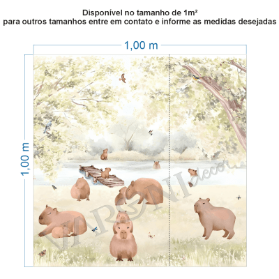 Papel De Parede Infantil Capivaras Na Lagoa Aquarelado Marrom-claro VR772 
