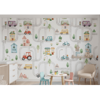 Papel de Parede Infantil Carros Pista e Tratores VR763