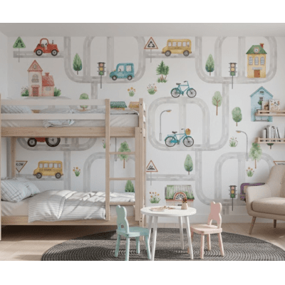 Papel de Parede Infantil Carros Pista e Tratores VR763