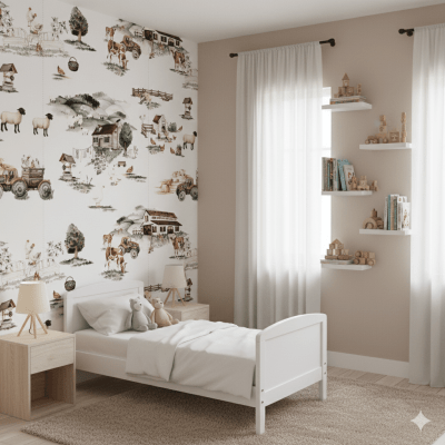 Papel De Parede Infantil Fazendinha E Tratores Marrom-claro VR769 